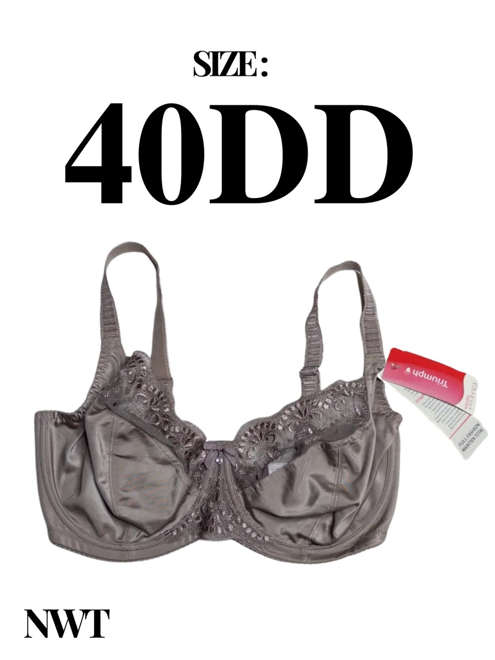 Triumph Satin & Lace Underwire Bra NWT — Size 40DD